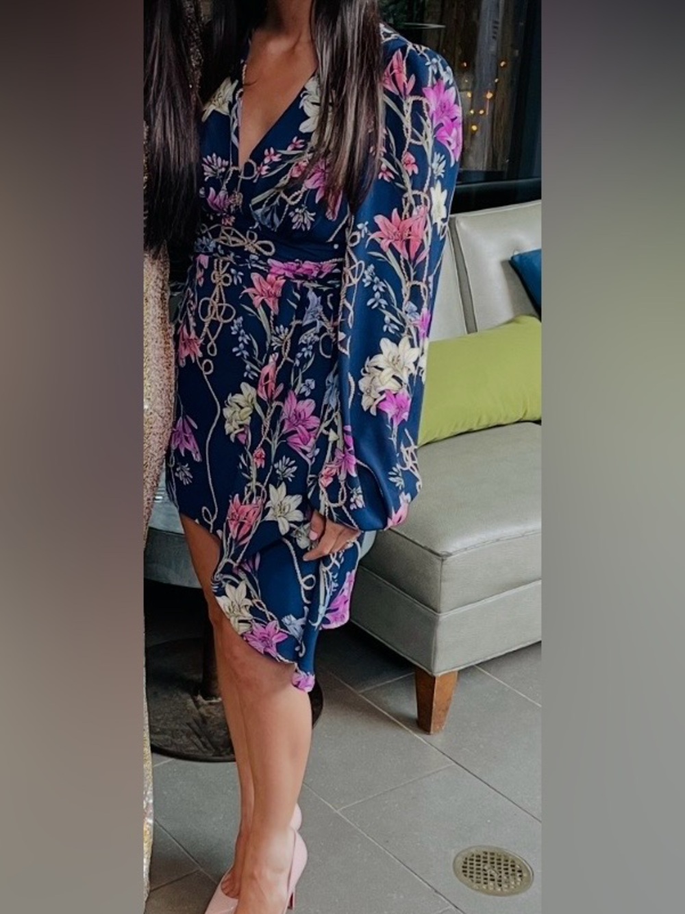 Katie May Sleepless Nights Navy Floral Long Sleeve Open Back Mini Dress